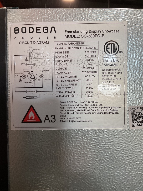 Photo 1 of *** MINOR DAMAGE/UNKNOWN MISSING HARDWARE ***BODEGACOOLER Commercial Beverage Refrigerator with Glass Door,12.5 Cu.Ft Commercial Drink Refrigerator,Upright Large Display Merchandiser Beverage Bar Cooler with Soft LED Light,Adjustable Shelves