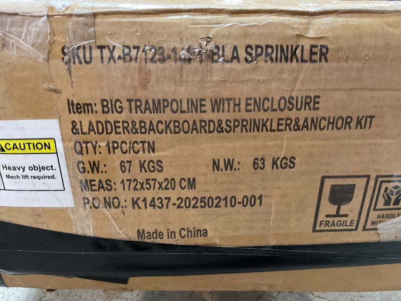 Photo 1 of ***FOR PARTS ONLY / DAMAGED (BROKEN PIECES)***Kiivakii Trampoline 14FT, Outdoor Big Trampolines for Kids and Adults, Recreational Trampolines with Basketball Hoop and Stakes, Big Round Trampoline with Sprinkler for Backyard, Black