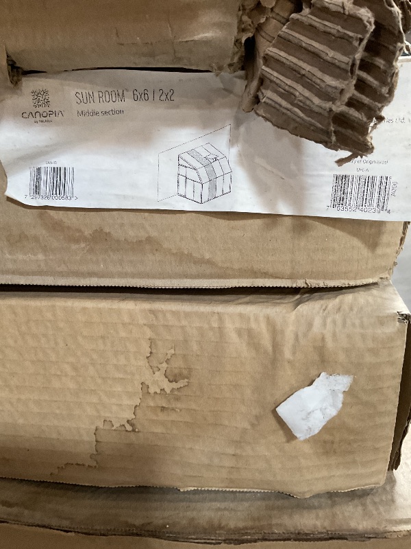 Photo 1 of *** UNKNOWN MISSING PARTS AND HARDWARE/MULTIPLE BOXES – BATCH NUMBERS/TOTAL OF SIX BOXES***Palram Canopia Rion Sun Room 6 Ft. x 14 Ft. Solarium, Lean-to Greenhouse DIY Kit, Attach to House, Large Twin Wall Polycarbonate, 100% UV Protection for Porch, Pati