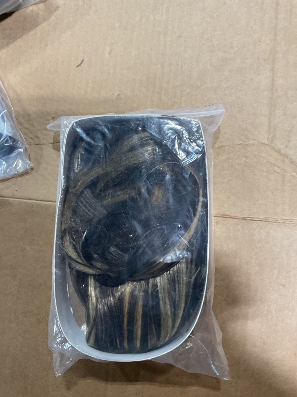 Photo 1 of **STYLE MAY DIFFER SLIGHTLY FROM STOCK PHOTO** CanLux 26 inch Brown Wig with Blonde Highlight Long Straight Wig for Women and Men Middle Part Wig Synthetic Full Hair Wigs with Wig Cap