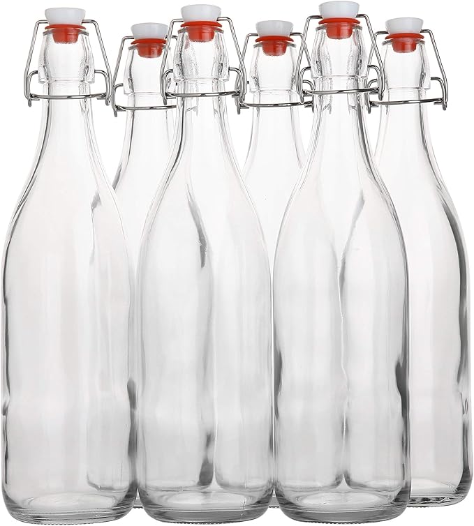 View 1 of 
Click to see full view
 

 

 

 

 

 
6
Flip Top Glass Bottle [1 Liter / 33 fl. oz.] [Pack of 6] – Swing Brewing with Stopper for Beverages, Oil, Vinegar, Kombucha, Beer, Water, Soda, Kefir Airtight Lid & Leak Proof Cap Clear