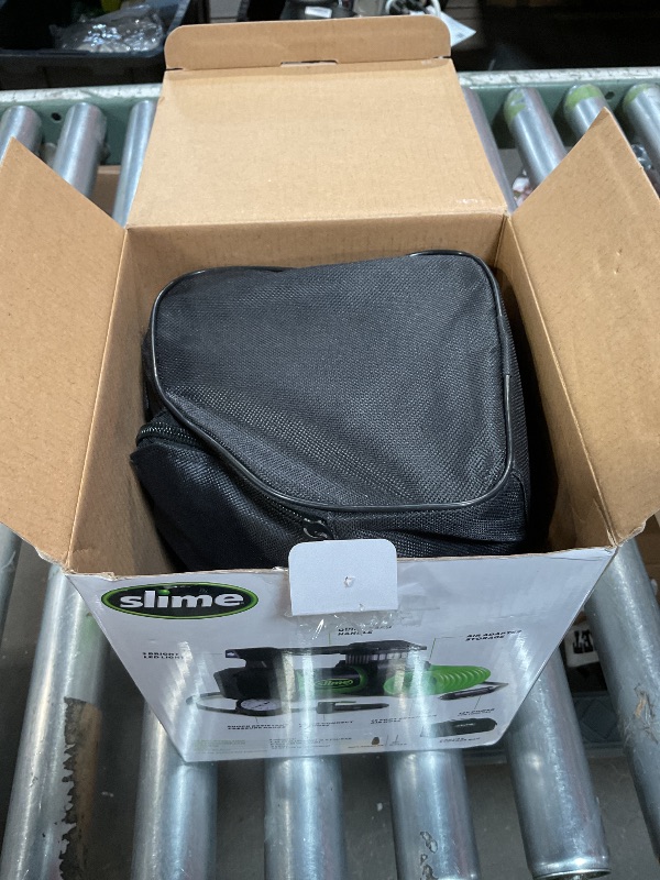 Photo 1 of **DAMAGED** Slime 40031 Tire Inflator, Portable Car, SUV, 4x4 Air Compressor, Pro Power, Heavy Duty, with Analog 150 psi Dial Gauge, Long Hose and LED Light, 12V, 3 min inflation