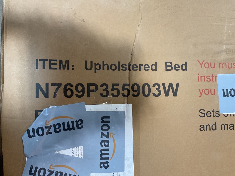 Photo 1 of **ONLY BOX 1 OF 2** Christopher Knight Home Destin Modern California King Size Bed Frame and Headboard, Solid Wood California King Platform Bed Frame with Upholstered Headboard, No Box Spring Needed, Easy Assembly, White