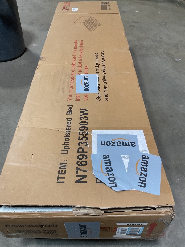 Photo 1 of **ONLY BOX 1 OF 2** Christopher Knight Home Destin Modern California King Size Bed Frame and Headboard, Solid Wood California King Platform Bed Frame with Upholstered Headboard, No Box Spring Needed, Easy Assembly, White