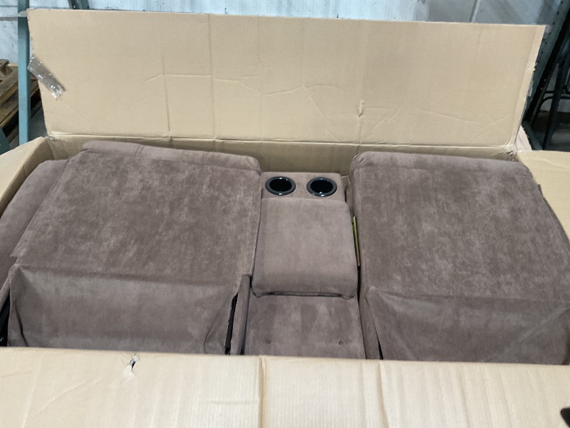 Photo 1 of *** BOX ONE AND TWO ONLY OUT OF THREE***Modern Reclining Sectional Sofa Set, Faux Leather L-Shaped 3-Piece Couch 72.8? with Cup Holders Storage Console, Overstuffed Cushions, Manual Recliner for Living Room & Home Theater (Brown, Set)