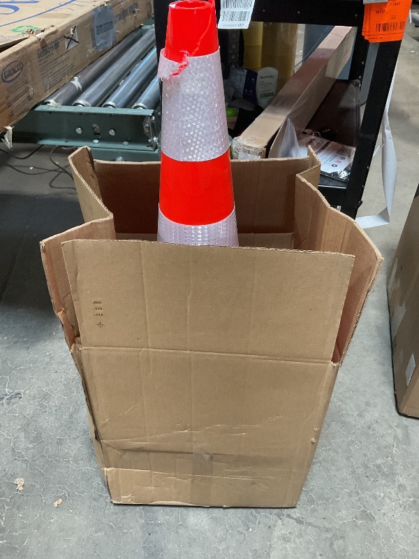 Photo 1 of *** ONE DAMAGED CONE***VEVOR Safety Cones, 6 Pack 36" Traffic Cones, PVC Orange Construction Cones with Reflective Collars and Black Weighted Base, for Traffic Control, Driveway Road Parking and School Improvement