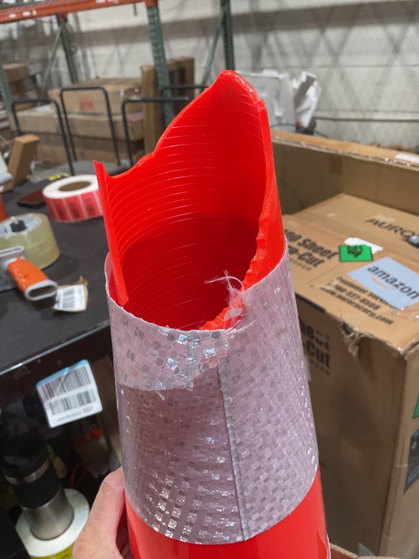 Photo 1 of *** ONE DAMAGED CONE***VEVOR Safety Cones, 6 Pack 36" Traffic Cones, PVC Orange Construction Cones with Reflective Collars and Black Weighted Base, for Traffic Control, Driveway Road Parking and School Improvement