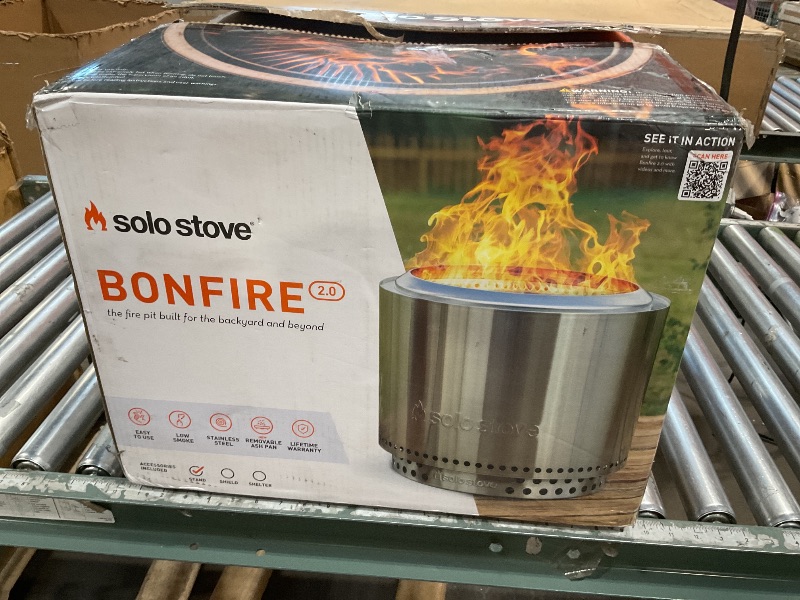 Photo 1 of *** USED, MINOR DAMAGE***Solo Stove Bonfire with Stand | 19.5" Smokeless Fire Pit, Removable Ash Pan | Portable Stainless Steel Wood Burning Outdoor Fireplace, Ideal for 4–6 People, 21.75 lbs