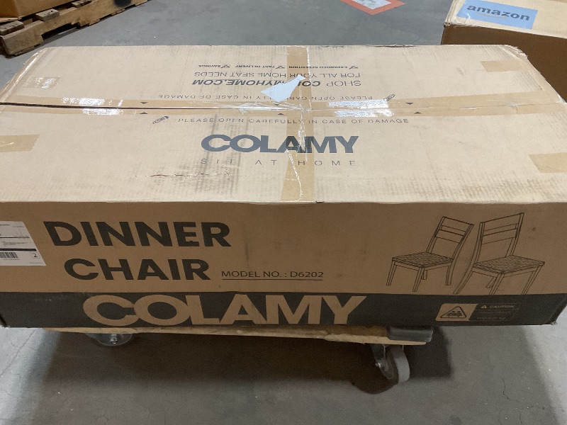 Photo 1 of *** TWO CHAIRS ONLY, LIGHT BROWN, PICTURE FOR REFERENCE ***COLAMY Farmhouse Dining Chairs Set of 6, Upholstered Kitchen Chairs with Ladder Back, Modern Wood Side Dining Room Chairs with Wooden Legs for Dinner Rustic Restaurant, Darkbrown