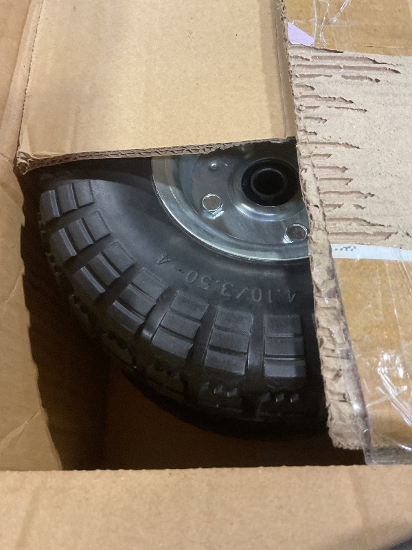 Photo 1 of (2 Pack) 10 Inch Solid Polyurethane Tire 4.10/3.50-4 Tire, 10" Flat Free Wheels with 5/8" Bearings, 2.2" Offset Hub for Garden Cart, Hand Truck, Lawn Cart, Mower