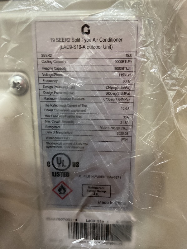 Photo 1 of *** PICTURE FOR REFERENCE, OUTSIDE UNIT ONLY ****9000 BTU Mini Split AC/Heating System,19 SEER2 110/120V Energy Efficient Ductless Inverter System,Cools Up to 450 Sq.Ft with Pre-Charged Condenser,Heat Pump & Installation Kits
