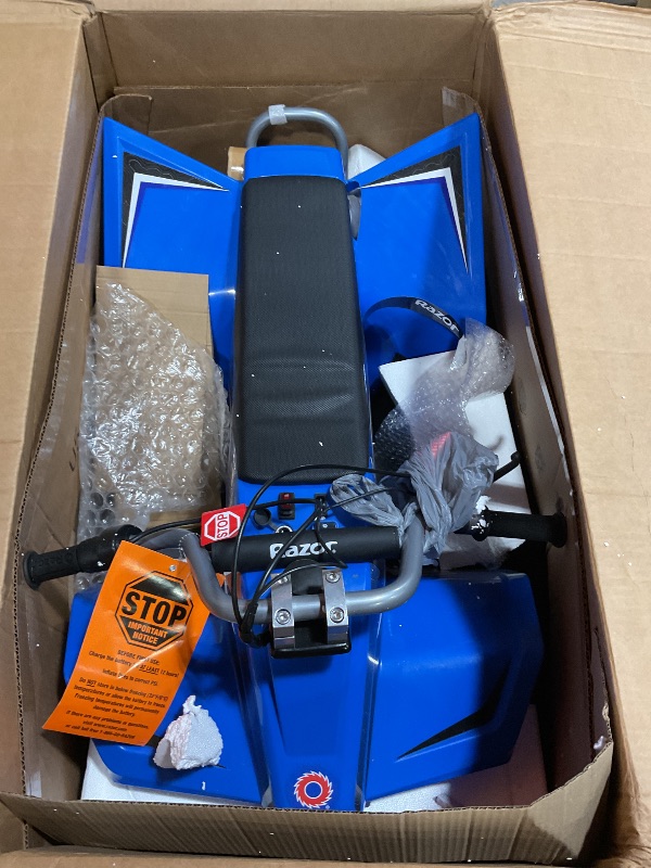 Photo 1 of *** USED, MINOR DAMAGE ***Razor Kids Electric Mini Dirt Quad Bike 4 Wheeler ATV 24 Volt, Blue (Open Box)