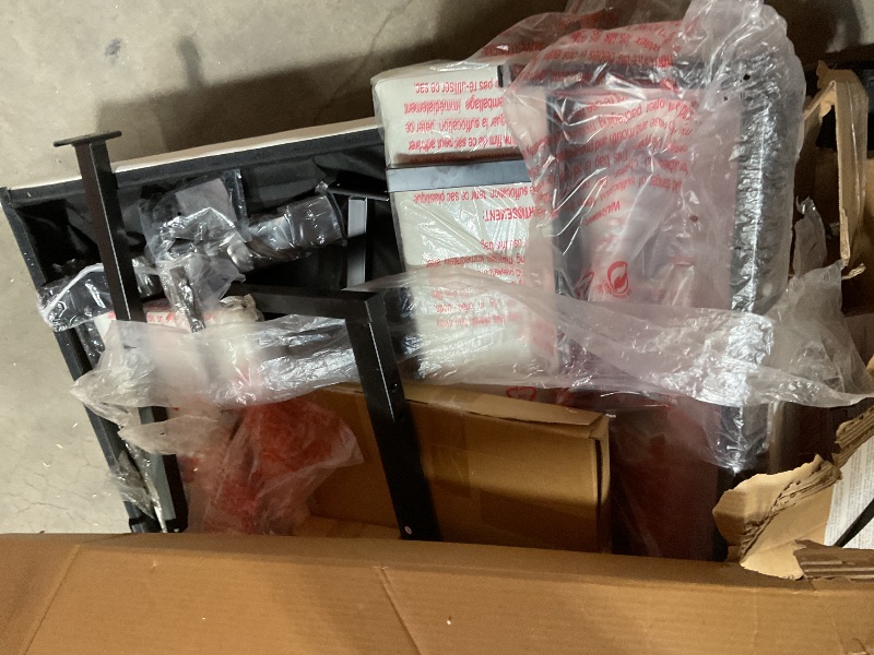 Photo 1 of *** USED, MAJOR DAMAGE, UNKNOWN MISSING HARDWARE***DHP Dakota Upholstered Platform Bed with Underbed Storage Drawers and Diamond Button Tufted Headboard and Footboard, No Box Spring Needed, Queen, White Faux Leather