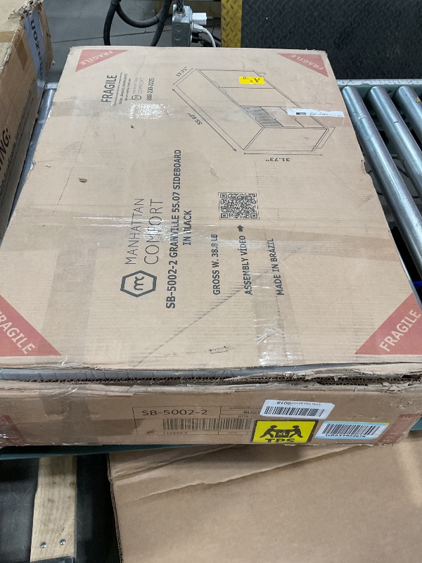 Photo 1 of *** BOX 2 OF TWO ONLY***Manhattan Comfort Granville 55-Inch Modern Sideboard Buffet Cabinet with Storage for Dining and Living Room Use, 3 Full Extension Soft Close Drawers and Concealed Shelves, Black