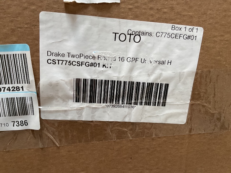 Photo 1 of *** PICTURE FOR REFERENCE, TOILET BOWL ONLY ***TOTO Drake Two-Piece Round 1.6 GPF Universal Height TORNADO FLUSH Toilet with CEFIONTECT, Cotton White - CST775CSFG#01
