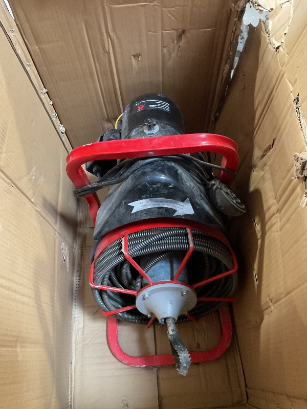 Photo 1 of *** USED, DIRTY ***Drain Cleaner Machine 75FT x 1/2 Inch Steel Core Cable Portable 370W Electric Drain Cleaning Machine With Sewer Auger, Cutter, Air-activated Foot Switch, for Commercial, Home