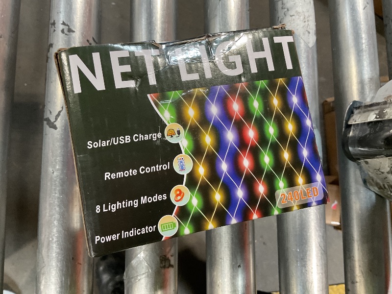 Photo 1 of 11.5ft x 5ft Solar Net Lights Outdoor, Solar & USB 2 Power Way 240 LED Waterproof Mesh Lights for Bushes, Remote Control 8 Modes String Light Trees Patio Garden Christmas Indoor Decor (Warm White)