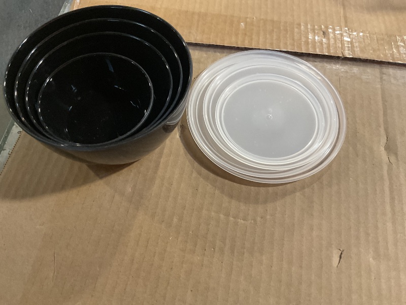 Photo 1 of * SEE SECOND PHOTO FOR PRODUCT IMAGE AND COLOR VARIATION, CONTAINS ONLY BLACK BOWLS, CLEAR LIDS * 4 Pc Plastic Storage Container Set with Lid Includes 32 oz 23 oz 16 oz and 8 oz Bowls Anti-Slip Base