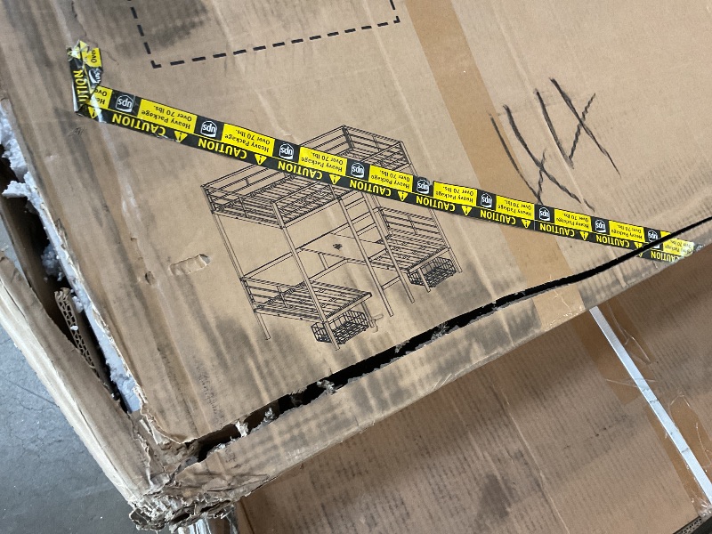 Photo 1 of ***partial set box 1of 2 only 
Twin Over Twin Bunk Bed With Led Lights And Charging Station Convertible Loft Bed Twin Size With Desk And Seat Metal Bunk Bed With Desk & Safety Guard And Stair(cushion Not Included)