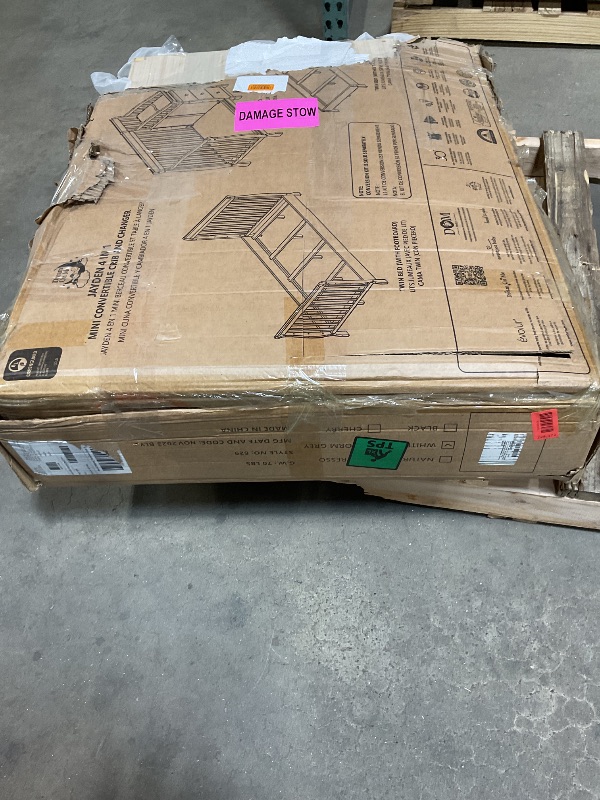 Photo 1 of *** UNKNOWN MISSING HARDWARE***Dream On Me Jayden 4?in?1 Mini Convertible Baby Crib & Changer with Storage in White, Pinewood, GreenGuard Gold & BSA, 1” Mattress Pad, 3 Mattress Heights, Converts to Mini Day & Twin-Size Bed