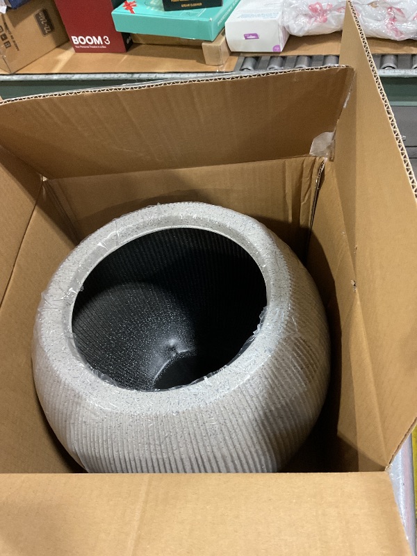 Photo 1 of 11.8" H X 14.5" D Round Plastic Planter with Drainage Hole & Plug, Large Lightweight Plant Pot, Stone Looking,Recyclable,Durable, Weather/UV Resistant for Indoor Outdoor, (8.9" Opening), Gray