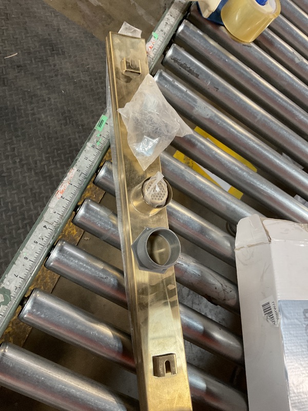 Photo 1 of *** dirt and missing end pieces*** KIRLYSTONE 24-Inch Linear Shower Drain Brushed Gold, Rectangular Gold Shower Floor Drain with Tile Insert Cove & Hair Strainer