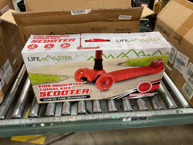 Photo 1 of **HANDLEBARS ARE BROKEN*** Lifemaster Kids Scooter – Children and Toddler 3 Wheel Kick Scooter – LED Wheel Lights Illuminate When Rolling– Adjustable Handlebar – Indoor and Outdoor Red