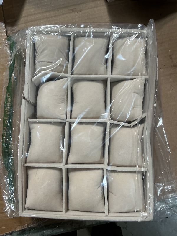 Photo 1 of **DAMAGE SEEN IN PHOTO**XHMQYC Jewelry Watch Tray, Beige Velvet Watch Jewelry Organizer 12 Grid, Stackable Watch Bracelet Bangle Display Holder, Adjustable Pillows, for Man Woman Show Birthday