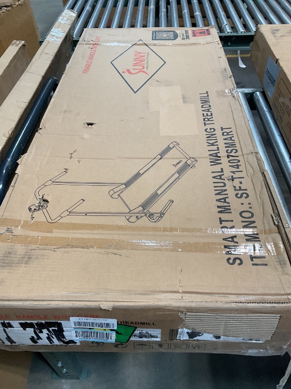 Photo 1 of *** MINOR DAMAGE *** Sunny Health & Fitness Smart Manual Walking Treadmill, 300 LB Weight Capacity, Non-Electric, Fixed Incline, Compact & Foldable, Digital Monitor, Bluetooth Connection with SunnyFit App - SF-T1407SMART