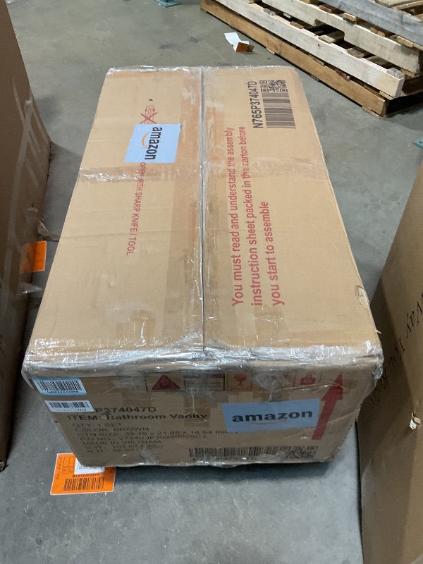 Photo 1 of *** USED, MAJOR DAMAGE***Christopher Knight Home Pyke 36 Inch Bathroom Vanity with Sink, MDF Frame with Ceramic Sink, One Door with Flip-Up Storage and Dual Drawers, Metal Handles, Storage Cabinet, Toilet Organizer, Walnut