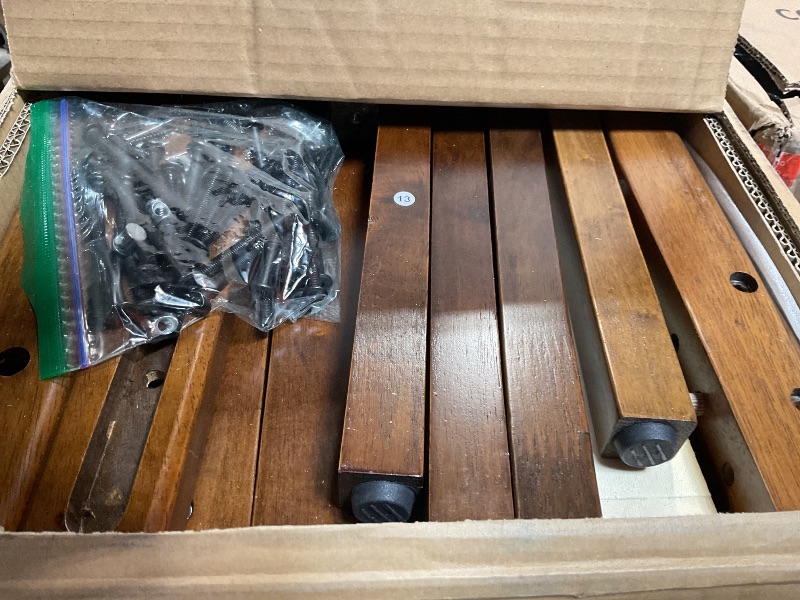 Photo 1 of *** USED ***MORDEER King Bed Frame and Headboard, Mid Century Platform Bed Frame, Malaysian Oak King Bedframe with Adjustable Support Legs, No Box Spring Needed, Easy Assembly, Antique Espresso