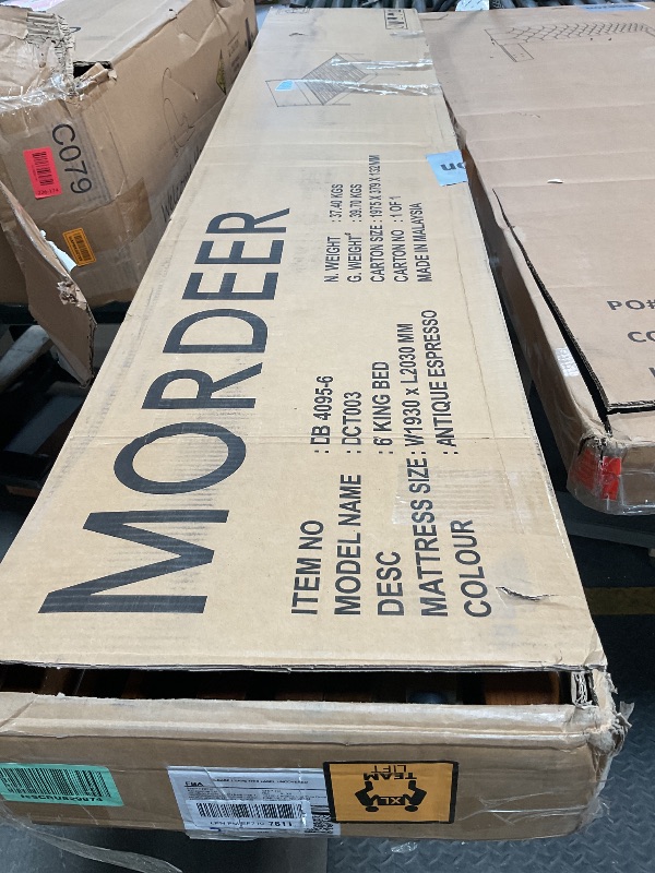 Photo 1 of *** USED ***MORDEER King Bed Frame and Headboard, Mid Century Platform Bed Frame, Malaysian Oak King Bedframe with Adjustable Support Legs, No Box Spring Needed, Easy Assembly, Antique Espresso