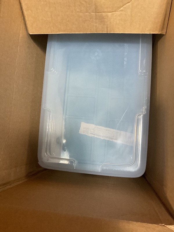 Photo 1 of *** TWO ONLY ***Hefty 72 Quart Hi-Rise Storage Bin with Lid, Stackable Plastic Container Tote for Home, Office, and Classroom Organization, 6 Pack, Smoke Blue