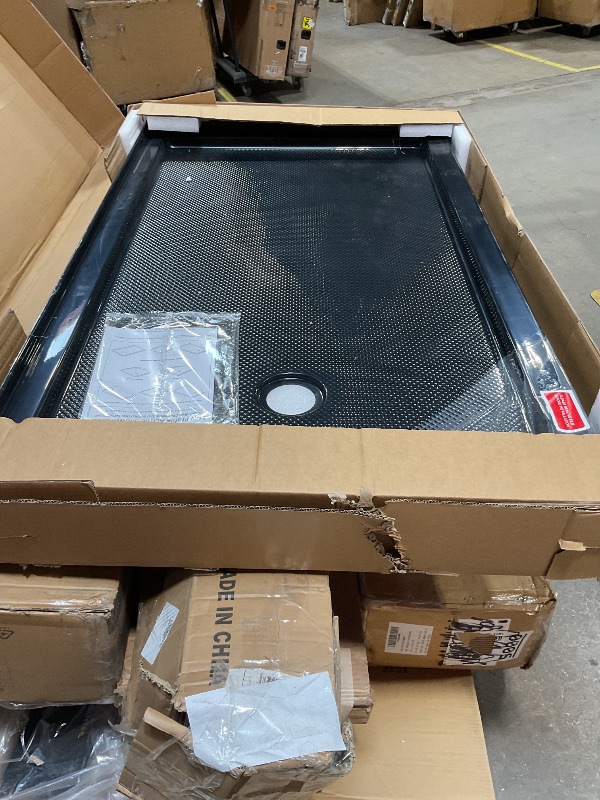 Photo 1 of **FOR PARTS ONLY DAMAGED (CRACKED CORNER)** DreamLine SlimLine 36 in. D x 60 in. W x 2 3/4 in. H Left Drain Single Threshold Shower Base in Black, DLT-1136601-88