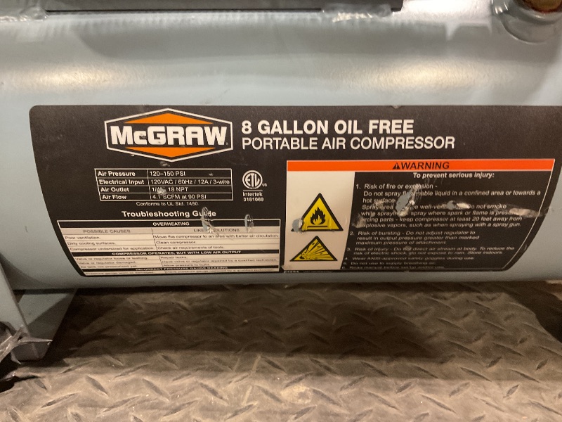 Photo 1 of *** USED, DAMAGE WHEEL***8 Gallon 1.5 HP 150 PSI Oil-Free Portable Air Compressor