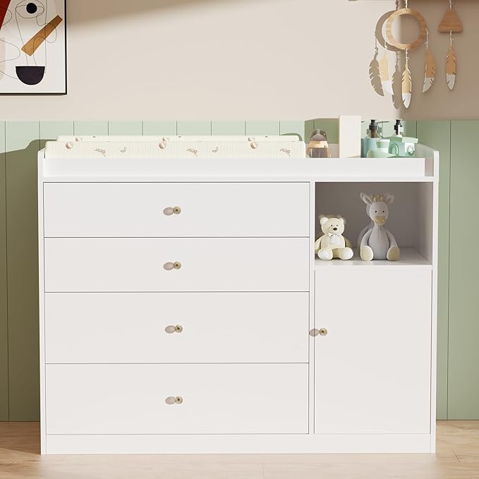 Photo 1 of *** PICTURE FOR REFERENCE***Baby Changing Table with 5 Drawers for Infants Nursery Dresser Chest with Changing Table Top Storage Changing Station Dresser Diaper Changing Station Nursery