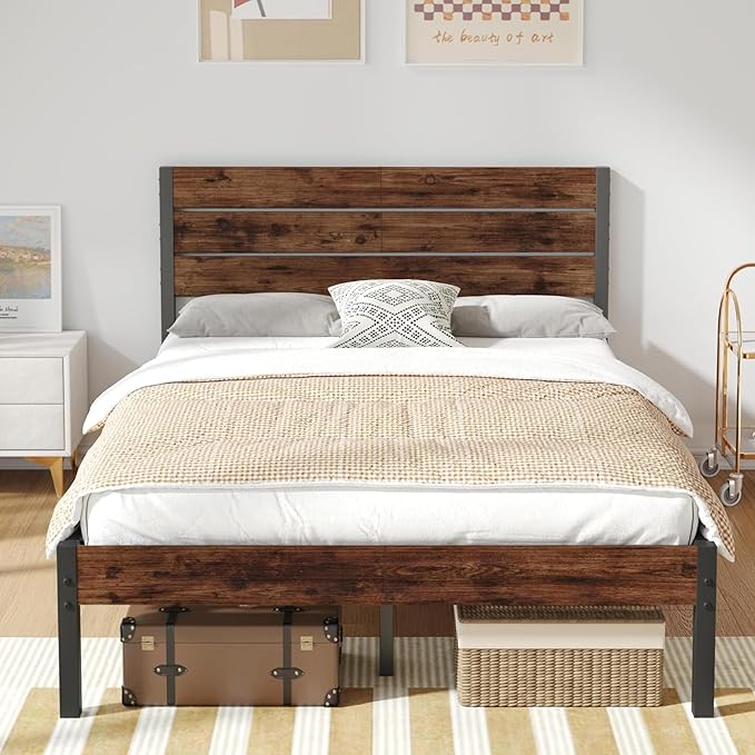 Photo 1 of ***picture for reference only, look through pictures for actual item, Parts only
Metal Full Bed Frame with Under Bed Storage, All-Metal Support System, No Box Spring Needed, Easy Assembly,Rustic Brown
