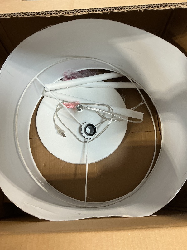 Photo 1 of ***FOR PARTS/ damage shade *** Adesso Floor Lamp with Scratch Proof and Corrosion Resistant Body - Perfect Lighting for Bedroom, Living Room and Corner Decor, Matte WhiteKF9QC