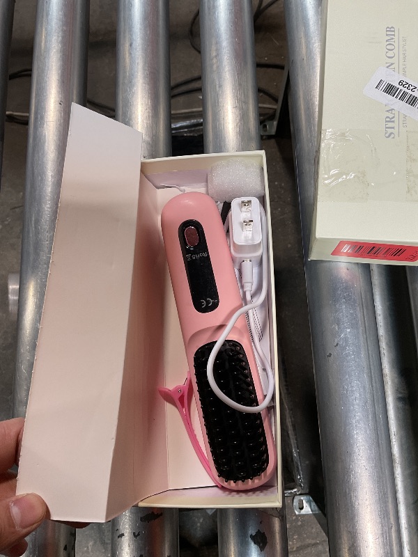 Photo 1 of 2026 New Go Brush Pro for Short Hair, Portable Straightener Brushs for Travel, with LCD Temperature Display?Fast Heating Cordless Styling Tools (Pink)