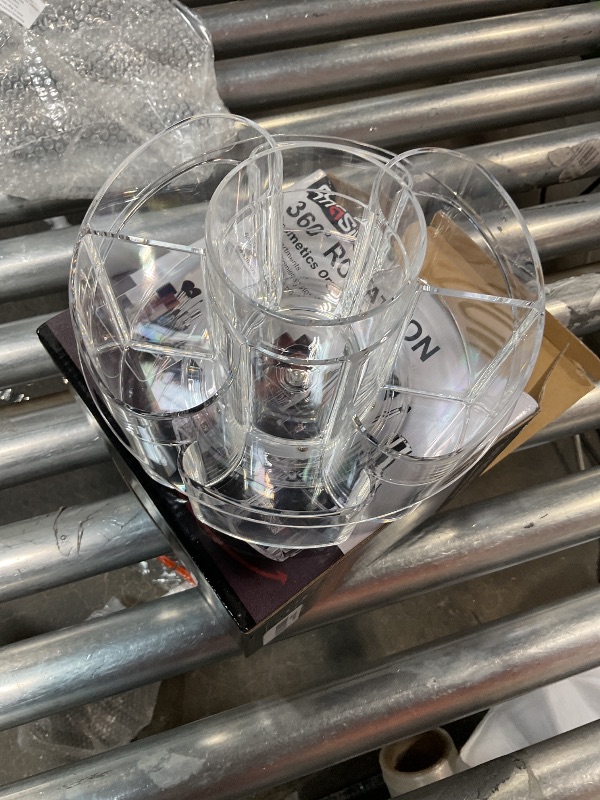 Photo 1 of *minor damaged*Masirs Small 360 Rotating Makeup Organizer - Mini Yet Spacious Cosmetic Storage Solution with Multiple Compartments - The Perfect Spinning Make-Up Caddy for Vanity or Bathroom Counter (Round - Clear)