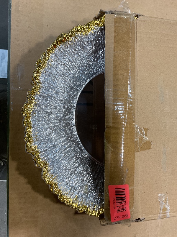 Photo 1 of ***DIRTY*** ejonirinjonir 6pcs Clear and Gold Charger Plates Set 13inch,Gold Chargers Heavy Duty Wave Design,Chargers for Dinner Plates With Textured Suitable for Wedding Afternoon Tea,Spring,Valentine's Day