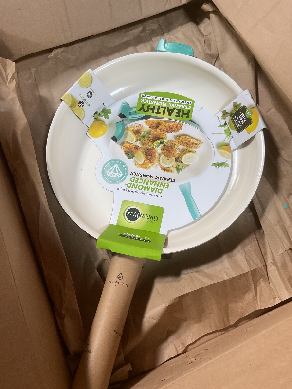 Photo 1 of **BROKEN HANDLE**GreenPan Rio Healthy Ceramic Nonstick 13.5" Frying Pan Skillet with Helper Handle, PFAS-Free, Dishwasher Safe, Turquoise