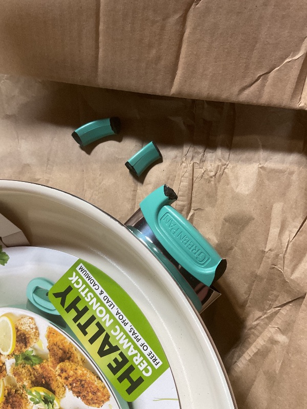 Photo 1 of **BROKEN HANDLE**GreenPan Rio Healthy Ceramic Nonstick 13.5" Frying Pan Skillet with Helper Handle, PFAS-Free, Dishwasher Safe, Turquoise