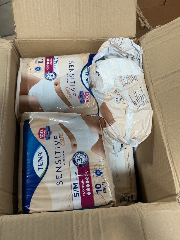 Photo 1 of **DAIPERS MISSING FROM ONE PACK**Tena Sensitive Care Incontinence Underwear for Women, Maximum, S/M, White, 80 Count (Waist Size 25in-34in)