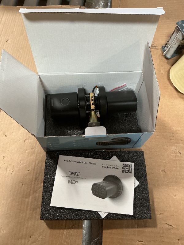 Photo 1 of ***FOR PARTS ONLY/ MISSING Assembly pieces*** ThorBolt Fingerprint Door Knob, Keyless Door Knob with Keypad Biometric Electronic Thumbprint, Auto-Lock for Interior Doors for Bedroom, Home, Office, Garage, 4xAA Alkaline (NOT Included), MD1 Black
