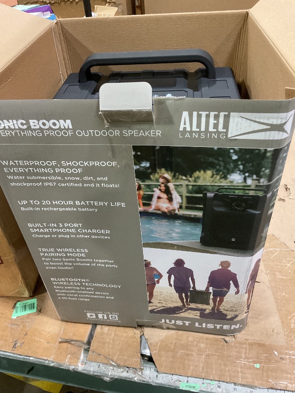Photo 1 of **NON FUNCTIONAL** Altec Lansing Sonic Boom - Waterproof Bluetooth Speaker with Phone Charger, IP67 Outdoor Speaker, 3 USB Charging Ports, 50 Foot Range & 20 Hours Battery Life