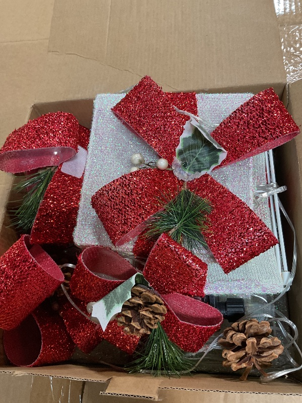 View 2 of **DAMAGED/DIRTY** SANHSEHOME 10"-8"-7"-6" Set of 4 Christmas Lighted Gift Boxes, 70 LED Stackable Light Up Present Boxes for Christmas Decorations Indoor Outdoor Yard Lawn Porch Home Decor(Red White Max. 10")
