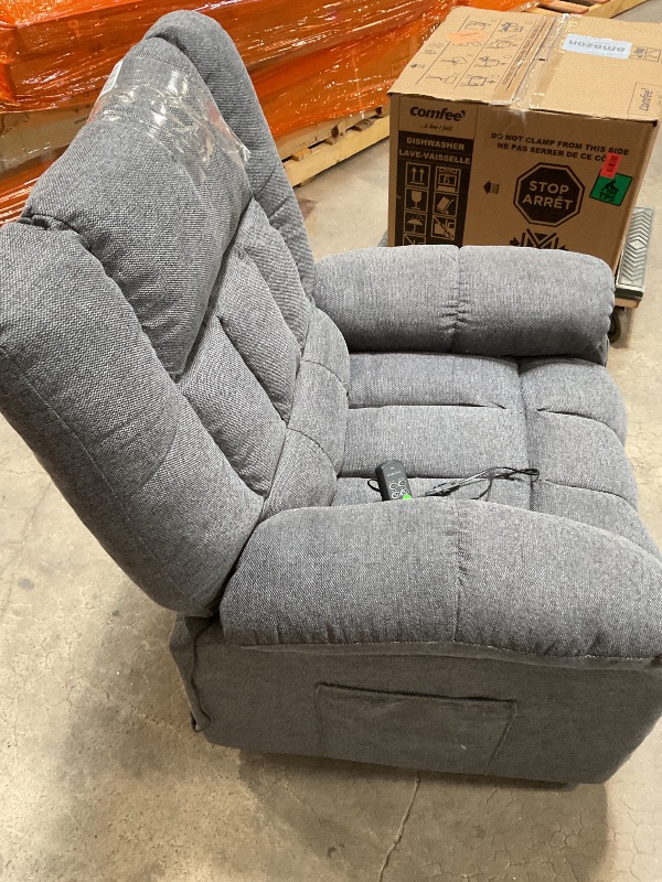 Photo 1 of *** USED/MINOR DAMAGE***DUMOS Power Lift Recliner Chair with Vibration Massage and Heat for Elderly, Ergonomic Overstuffed Breathable Fabric Reclining Chair with 3 Pockets, Remote Control, Living Room, Bedroom, Grey