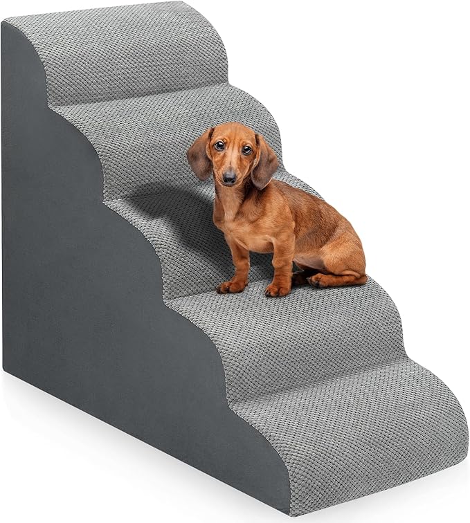 Photo 1 of *** MINOR DAMAGE***Dog Stairs for Bed 28.7”H, 5-Step Dog Ramp, Non-Slip Sturdy Pet Steps for Small Dogs & Cats to get on High Bed or Couches, Grey