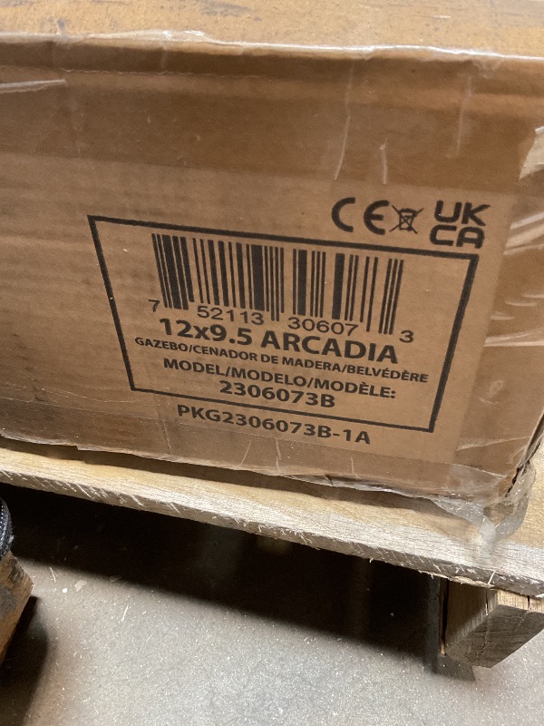 Photo 1 of *** MINOR DAMAGE/UNKNOWN MISSING PARTS AND HARDWARE***Backyard Discovery Arcadia 12' x 9.5' Cedar Wood Outdoor Gazebo Pavilion with Hardtop Galvanized Steel Slope Roof, Snow Support, Wind Resistance, PowerPort, Shade for Garden, Patio, Deck, Entertaining